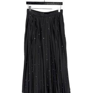 Miu Miu 2021 Black Crystal Embellished Pleated Long Skirt